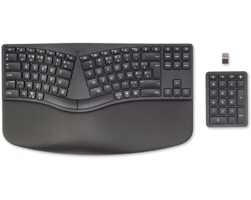 HP 960 Ergonomic Wireless Keyboard klawiatura do domu RF Wireless + Bluetooth AZERTY czarny belgijski