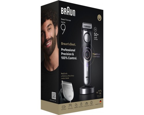 Braun BeardTrimmer 9 BT9560 trymer do brody Bateria 52 2 cm Mokry i suchy Black, Silver