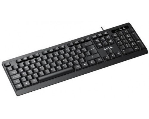 Aula AK205 Ergonomiczna cicha klawiatura z 104 przyciskami EN / RUS układ 1.5m USB Vads Melna