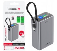 Swissten Power Bank 25000 mAh (96.25Wh) 100W with Built-in USB-C Cable