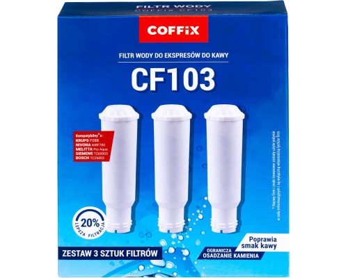 Coffix Filtr wody do ekspresu Coffix CF103 Melitta Nivona Krups Bosch Siemens 3szt