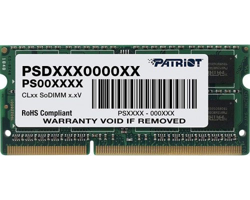 Patriot Signature, SODIMM, DDR3, 4 GB, 1600 MHz, CL11 (PSD34G16002S)