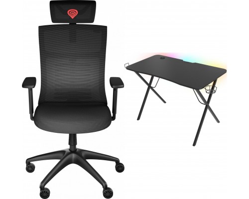 GENESIS ASTAT 200 G2 Black (NFG-1943) + Biurko Holm 200 RGB Black 113cm x 60cm