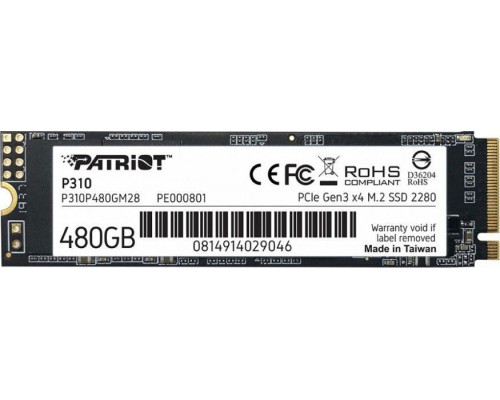 SSD Patriot P310 480GB M.2 2280 PCI-E x4 Gen3 NVMe (P310P480GM28)