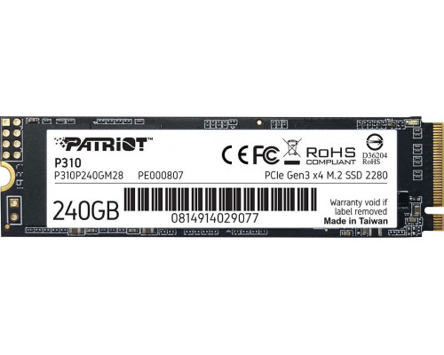 SSD Patriot P310 240GB M.2 2280 PCI-E x4 Gen3 NVMe (P310P240GM28)