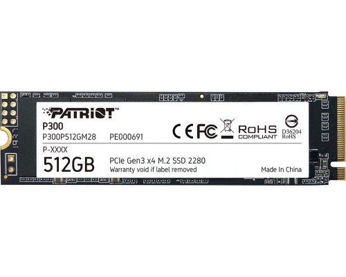SSD Patriot P300 512GB M.2 2280 PCI-E x4 Gen3 NVMe (P300P512GM28)