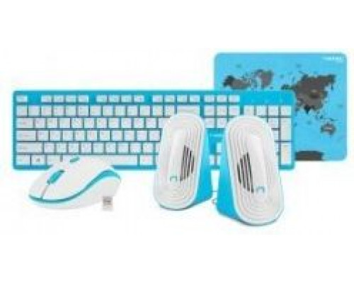 Keyboard + mouse Natec NKL-1180 Set 4 in 1 Tetra wireless keyboard + mouse + speakers + blue-white pad