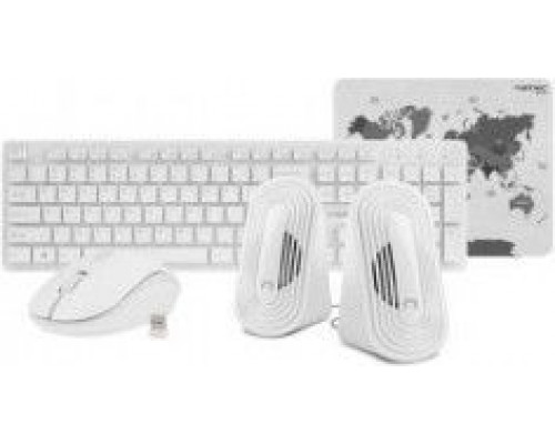 Keyboard + mouse Natec NKL-1181 Set 4 in 1 Tetra wireless keyboard + mouse + speakers + mouse pad white