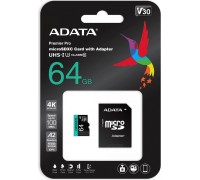 ADATA Premier Pro MicroSDXC 64GB Class 10 UHS-I / U3 A2 V30 Card (AUSDX64GUI3V30SA2-RA1)