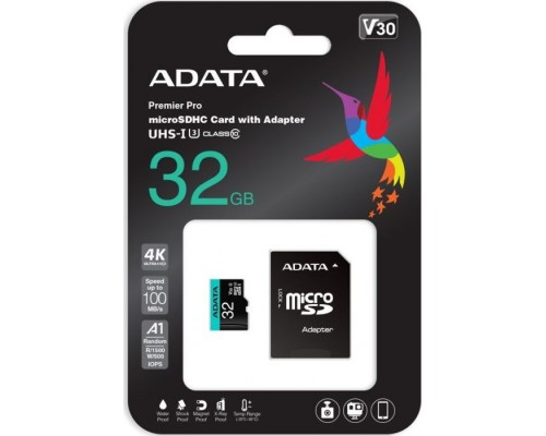 ADATA Premier Pro MicroSDHC 32GB Class 10 UHS-I / U3 A2 V30 Card (AUSDH32GUI3V30SA2-RA1)