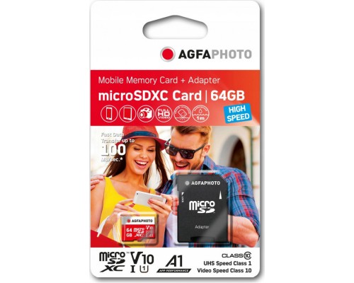 AgfaPhoto MicroSD MicroSDXC card 64 GB Class 10 UHS-I / U1 V10 (SB6032)