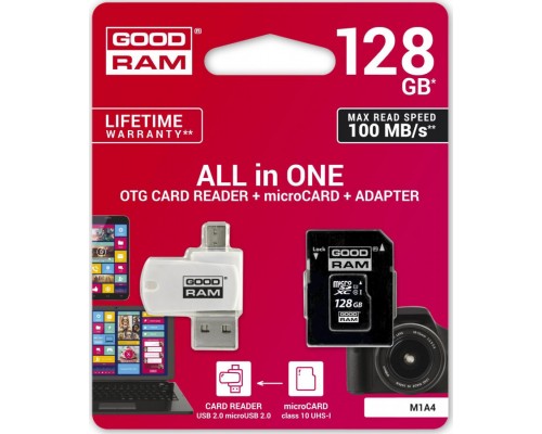 GoodRam All in One MicroSDXC 128 GB Class 10 UHS-I / U1 card (M1A4-1280R12)