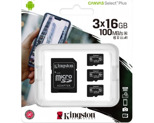 Kingston Canvas Select Plus MicroSDHC 16GB + 16GB + 16GB Class 10 UHS-I / U1 A1 V10 (SDCS2 / 16GB-3P1A) card