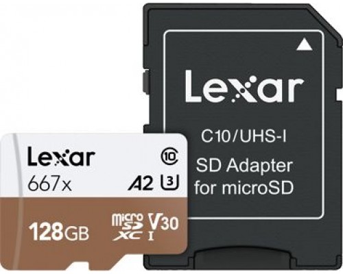 Lexar Professional 667x MicroSDXC 128 GB Class 10 UHS-I / U3 A2 V30 card (LSDMI128B667A)